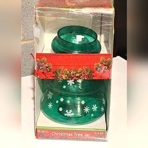 Vintage Glass Christmas Tree Cookie Candy Jar by Rite Aid, New In Box.